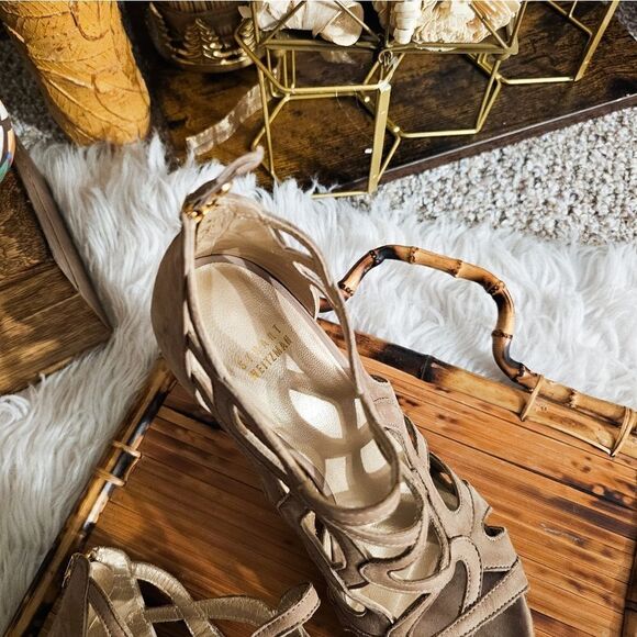 Designer Stuart Weitzman Suede Laser Cutout Detail Party Heels. - Picture 13 of 15